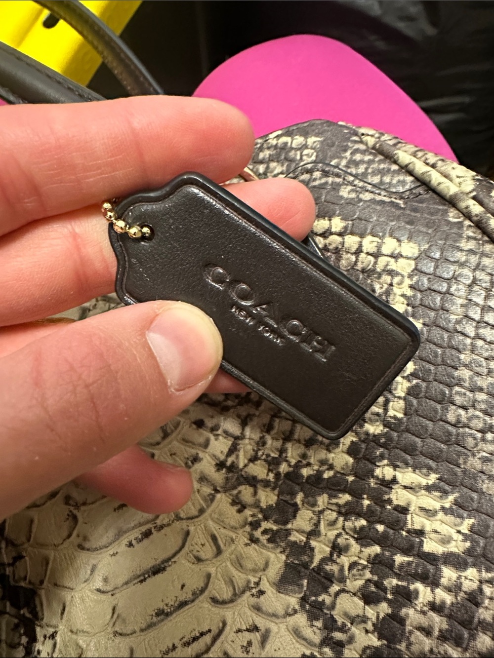 Coach Mini Tote in Neutral Snake-Print with Black Handles - Picture 8 of 9